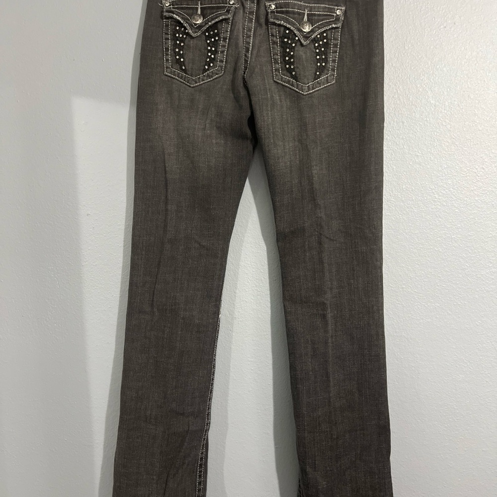 Zipper Jeans Wing Pocket Stones Detail Women’s 13  Black Denim Skinny Fit 32x33